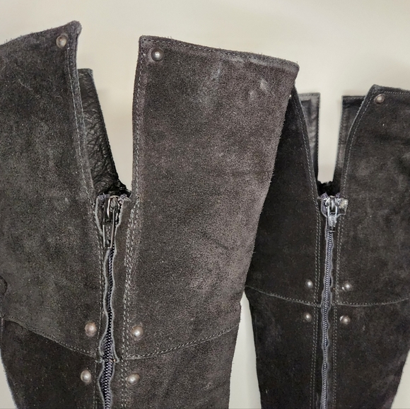 Black Suede Leather Knee High Boots - Picture 4 of 16